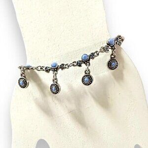 Premier Designs Vintage Antiqued Silver-tone Blue Rhinestone Charm Bracelet EUC